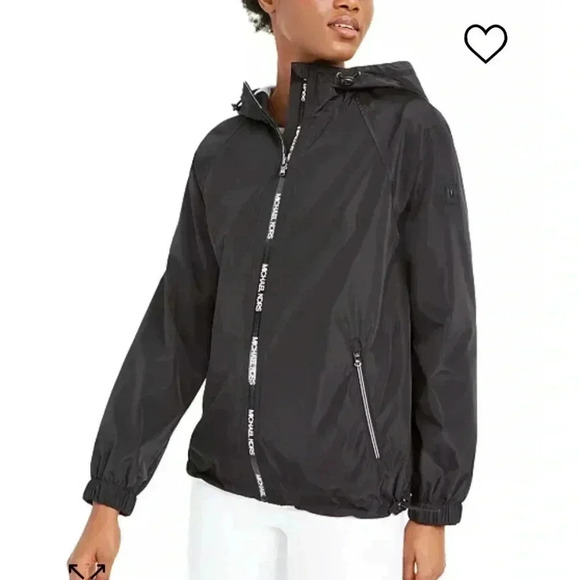 Michael Kors Hooded Water Resistant Windbreaker Jacket women’s Medium black - Picture 1 of 10